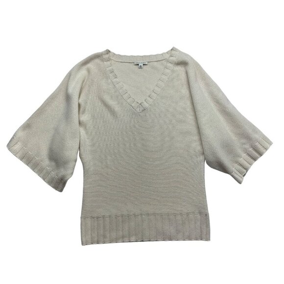 Banana Republic Womens Cashmere Wool V Neck Sweater Size M Kimono Sleeve Ivory - Picture 1 of 12